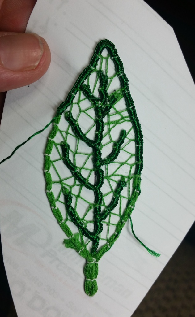 Adding silk thread to the veins of the leaf