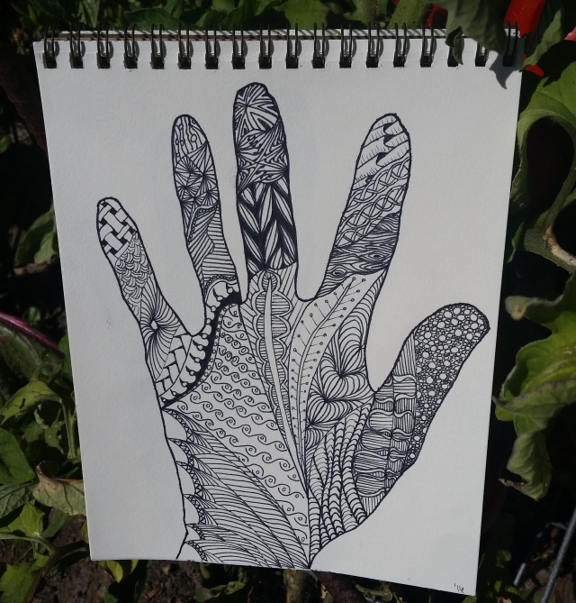 Here' the first one I did of my hand using a couple of super fine black sharpies.